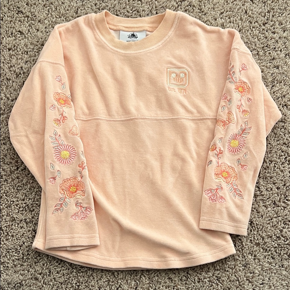 Disney Peach Spirit Jersey Sweatshirt with Floral Embroidery Size XS